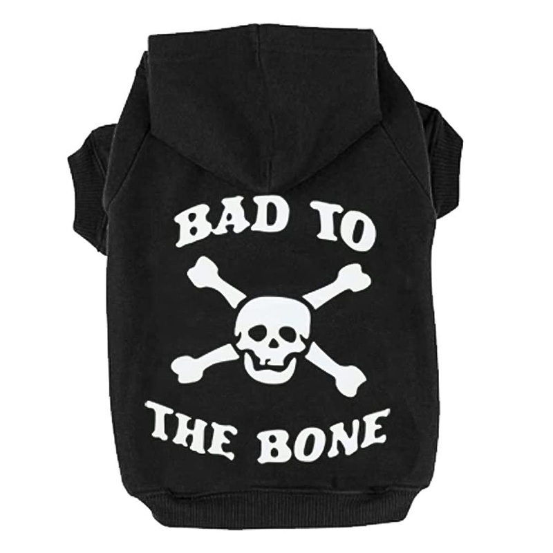 EXPAWLORER Dog Hoodie – Bad to The Bone Lettered Dog Sweatshirt with Hood, Warm Fleece Dog Sweater Clothes with Leash Hole, Cozy Soft Pet Outfit for Small Medium Dogs, M Black