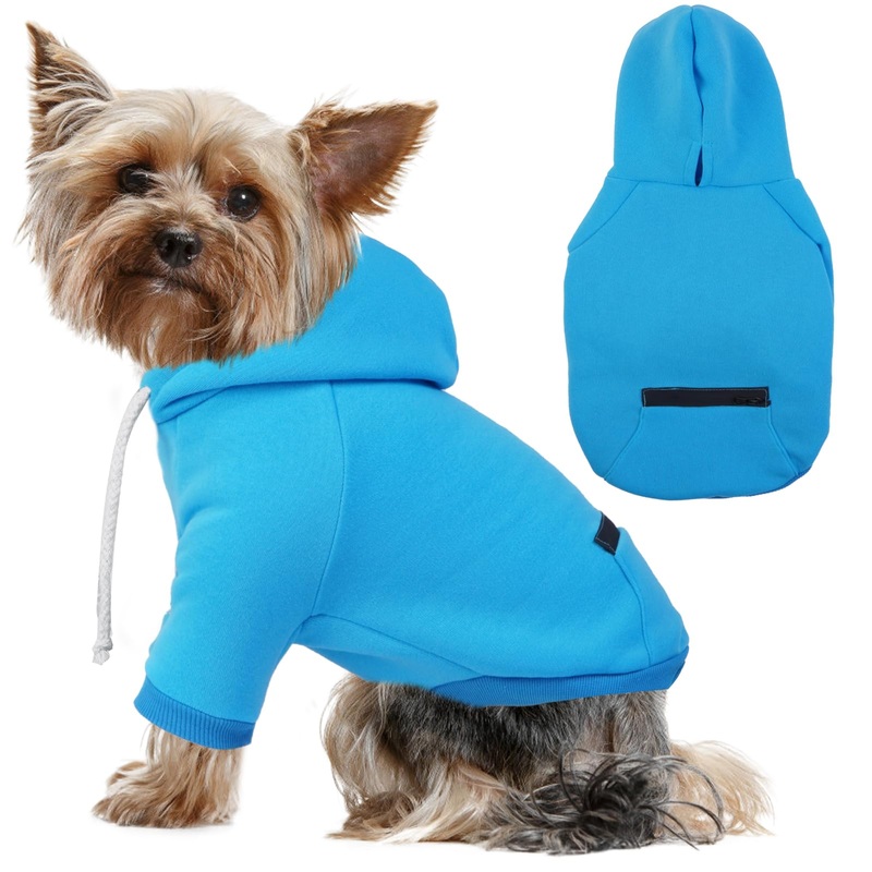 Fleece Dog Hoodie  Soft, Warm with Leash Hole, Zipper Pocket & Drawstring Hood, Lightweight Pet Sweatshirt Pullover Coat, Dog Clothes for Small Dogs Boy, Winter Chihuahua Yorkie Sweater (Blue, M) Medium Skyblue