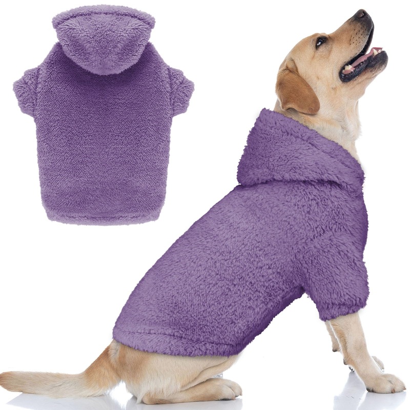 Fuzzy Dog Sweaters for Large Dogs Dog Hoodie Dog Clothes Warm Soft Dog Coats Hooded Sweatshirt Dog Hoodie for Large Dogs(Purple-L) Purple