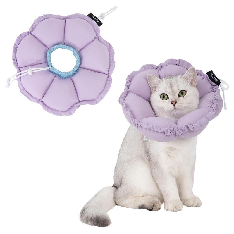 H HIDREAM Soft Cat Cone Collar Cute Adjustable Cat Recovery CollarElizabethan e Collar That can Protect Head and Foot WoundsPurple Flower All-Season Style M purple flowers