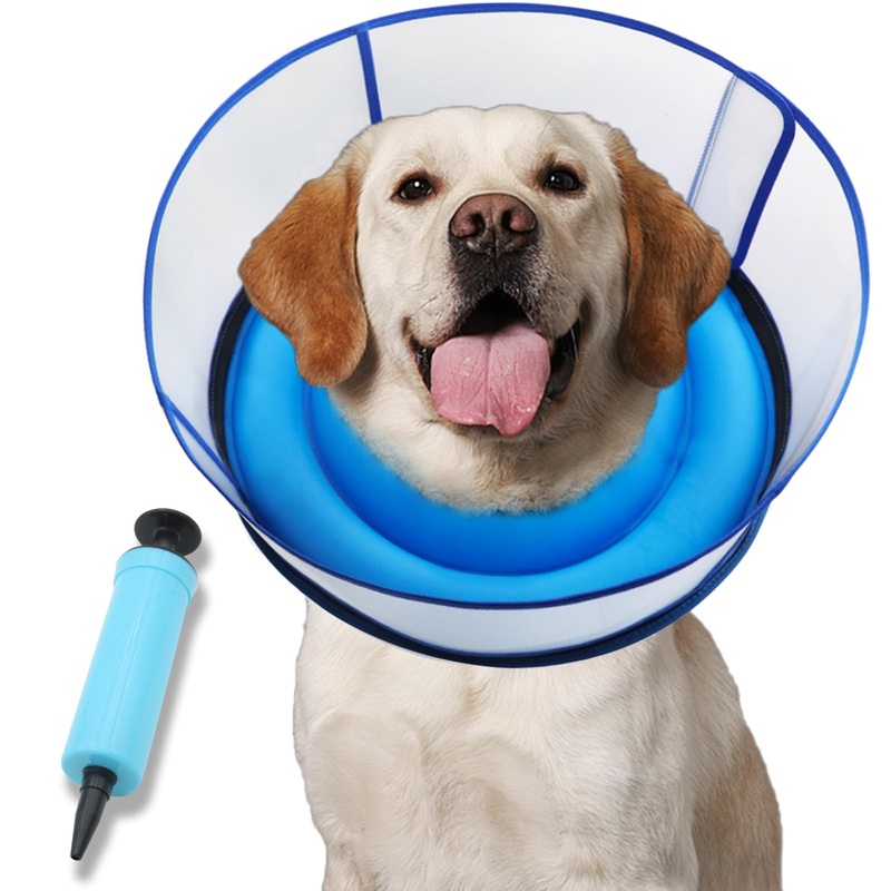 Inflatable Dog Cone After Surgery, Upgraded Soft Dual-Ring Dog Cone Collar for Large Medium Dogs with Detachable Anti-Licking Shield, Adjustable Dog Donut Collar (L, Blue, Patented) L (Neck: 15-17.5″)
