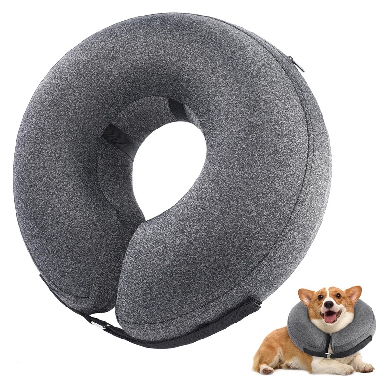 Inflatable Dog Cone Collar, Recovery Dog Cone After Surgery, Adjustable Blow up Dog Donut Collar, Pet Recovery Collar for Dogs Size L 12-18 [Neck:12″-18″] Large