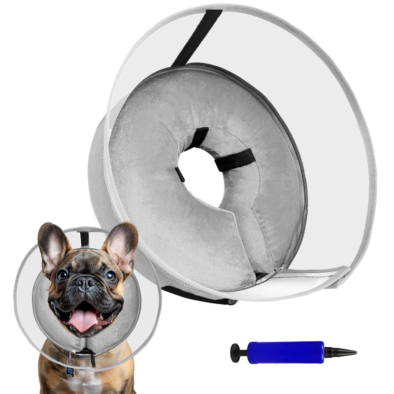 Inflatable Dog Cone Collar, Soft Dog Cone After Surgery, for M M+ L XL Dogs, with Detachable Anti Licking Shield and Inflator, 2 in 1 Adjustable Alternative, Does Not Block Vision, Grey (M+) M+ (12.2-14.6)