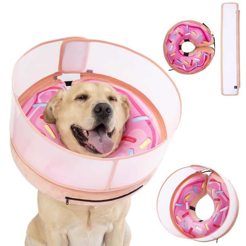 Inflatable Dog Cone Collar with Enhanced Anti-Licking, Soft Neck Donut for Dogs Cats, Recovery Pet Cone Collar After Surgery for Large Medium Small Dogs (Donut Pink2, Large) Donut Pink2