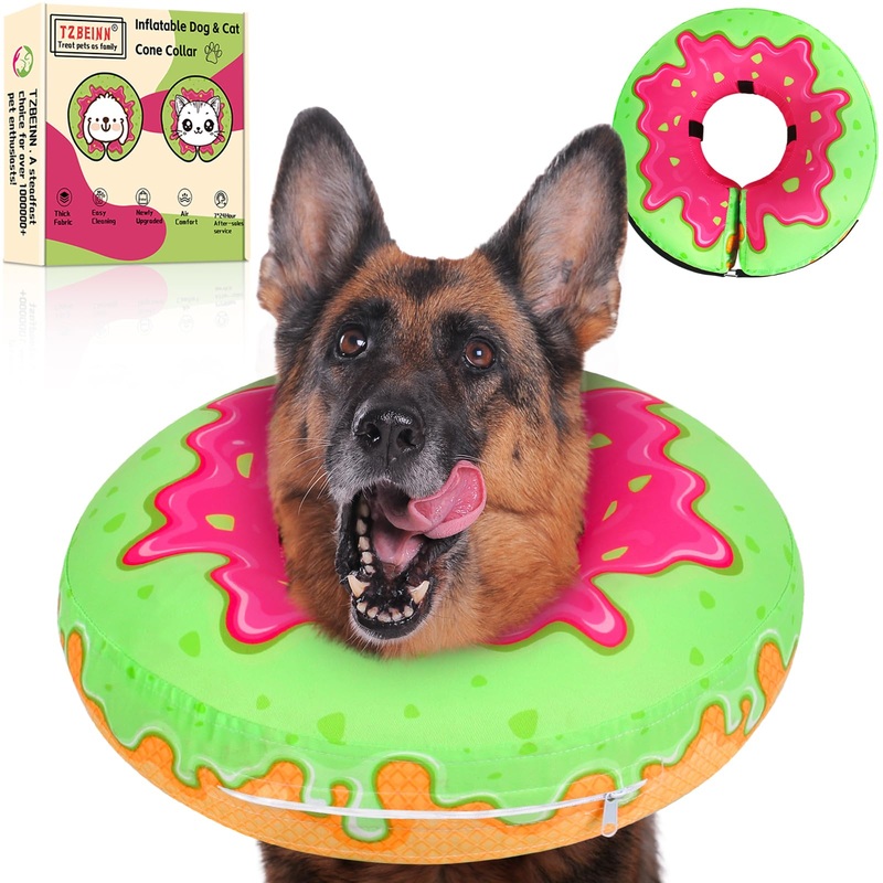 Inflatable Dog Pillow Cone Collar Alternative After Surgery, Donut Soft Head Cone for Golden & German Shepherd Extra Large Dogs, etc, Protective Comfortable E Collar Recovery Cone Not Block Vision Waterproof twill fabric