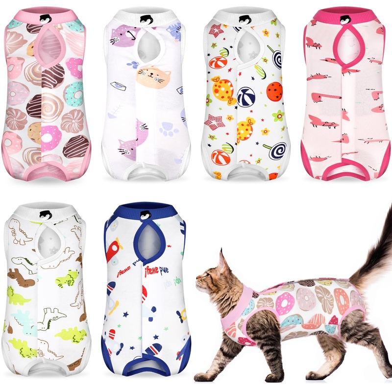 Kacctyen 6 Set Cat Recovery Suit After Surgery Female and Male Cat Surgery Suit Kitten Recovery Suit E Collar Alternative Pajama Cat Clothes for Spay Suit Abdominal Skin Anti Licking(Animal,Medium) Animal Medium