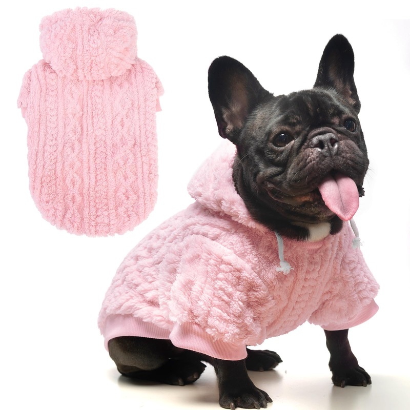 KOOLTAIL Fleece Dog Sweater Hoodie for Small Medium Large Dogs – Super Soft Fall Dog Clothes Hat Hooded Sweatshirt with Leash Hole, Warm Winter Cold Weather Pet Coat for Puppy Cats Girl Female Pink S