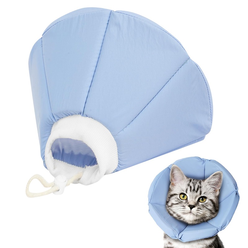 LUCKYPAW Cat Cone, Cat Cone Collar Soft Alternative After Surgery, Soft Cone for Cats to Stop Licking and Scratching, Comfortable Cat Recovery Cone with Drawstring XL(Neck:12″-13″) Blue