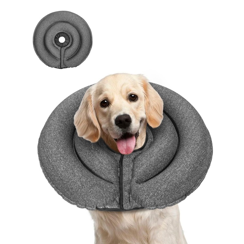 MIDOG Dog Cone Collar for Large Medium Dogs, Soft Inflatable Dog Cone Alternative After Surgery, Adjustable Protective Recovery Cone – Alternative E Collar Does Not Block Vision (Gray, L, Patented) Gray L-neck:14″-18″
