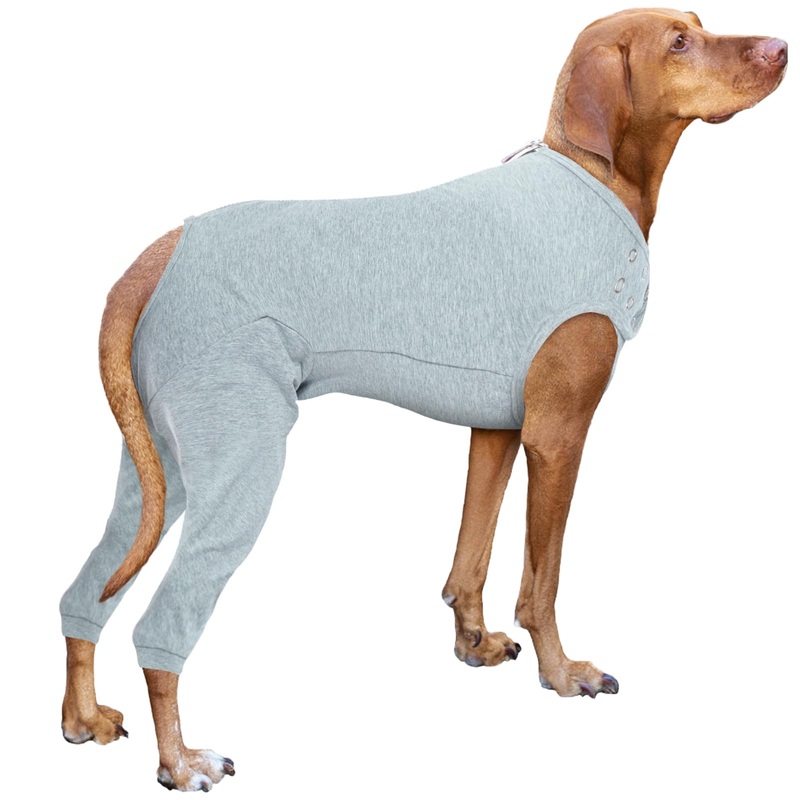 Nanaki Dog Wound Care Shirt,Dog Leg Sleeve To Stop Licking Rear Leg And Abdomen,Dog Surgery Suit Female Spay,Dog Onesie For Surgery Female Male,Dog Surgical Recovery Suit Female Dog Wound Heal Clothes 2XL(Back:23.2″, Weight:40-85Ib) Gray