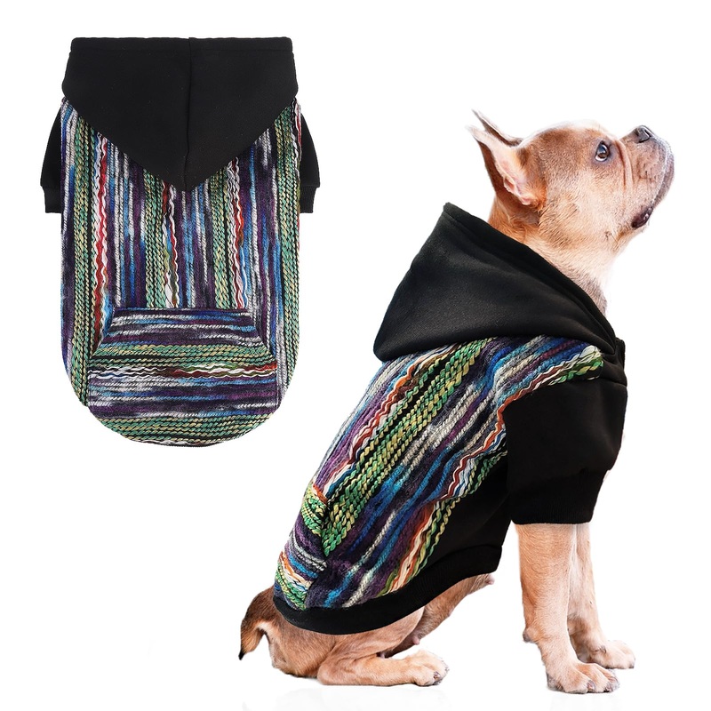 PUPTECK Dog Hoodies Mexican Style with Pockets Small Sized, Soft Warm Dog Sweaters Clothes Sweatshirt, Outfits Winter Apparel with Leash Hole for Small Dogs Black