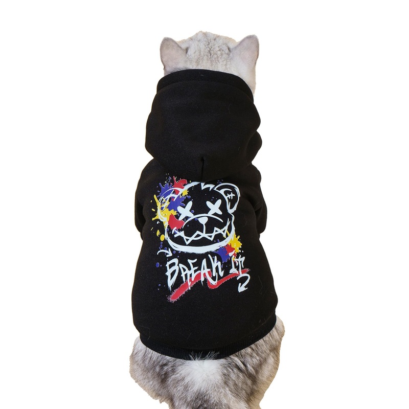 QWINEE Cartoon Bear Print Cat Hoodie Breathable Stretchy Sweatshirts with Hat Warm Cat Clothes for Small Medium Large Cats Dogs Multicolor M