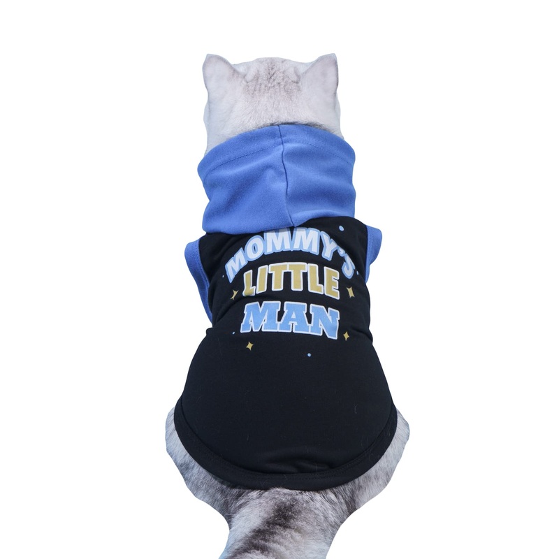 QWINEE Mom Boy Dog Hooded Tank Tops Letter Print Cat Puppy Hoodie Vest Sleeveless Pullover Dog Shirt Stretchy Pet Clothes for Small Medium Large Cats Dogs Kitten Blue S