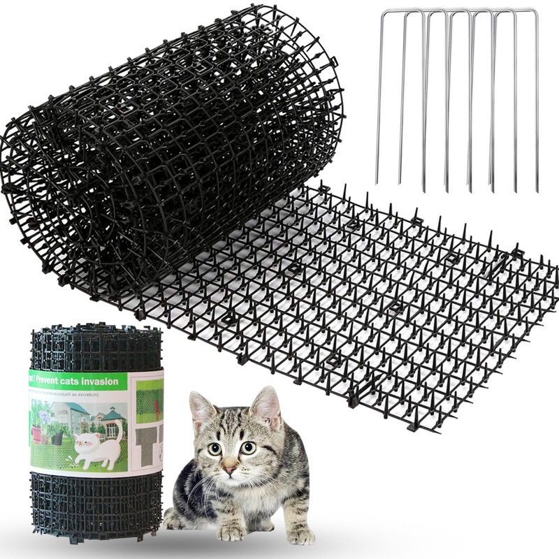 Scat Mat for Cats Black, 6.5ft Cat Repellent Mats with 6 Garden Staples, Plastic Training Scat Mat with Spikes, Anti-Cat Mats Dog Digging Deterrent Pad for Indoor and Outdoor Sofa Garden Flowerbeds
