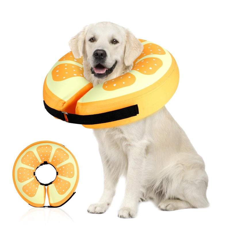 Sivomens Dog Cone, Protective Inflatable Dog Collar for Large Dogs, Soft Adjustable Pet Recovery Cone After Surgery, Washable Dog Donut Collar Prevents Licking Wounds & No Blocking Vision, L(12″-18″) Large(Neck:12″-18″) Yellow