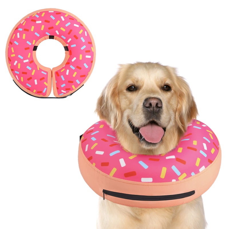 Supet Inflatable Dog Cone Collar Alternative After Surgery, Dog Neck Donut Collar Recovery E Collar, Soft Dog Cone for Small Medium Large Dogs Donut Pink L(Neck 11″-14″)