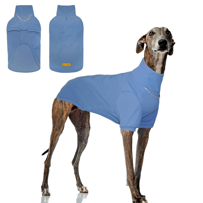 Turtleneck Dog Shirt, Cozy Dog T-Shirt Waffle Dog Clothes Warm Dog Sweatshirt Stretchy Pullover Sweater for Small Medium Large Dogs 2XL Light Blue