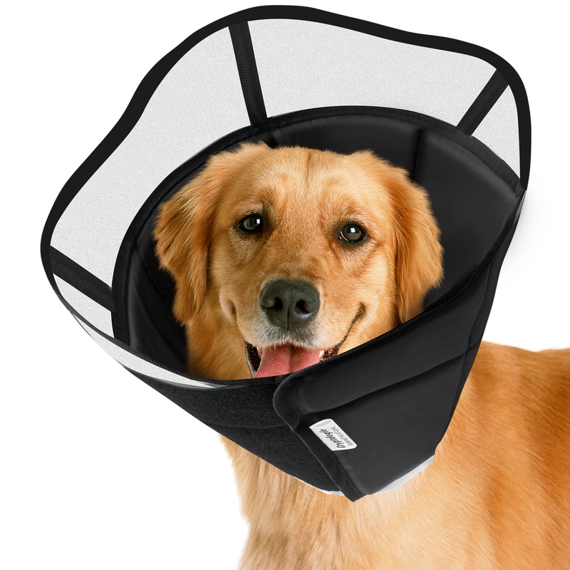 Upgraded Soft Dog Cone for Dogs After Surgery, Breathable Pet Recovery Collar for Large Medium Small Dogs and Cats, Adjustable Dog Cone Collar, Elizabethan Collar (L, Black) L (Neck: 15.5-17.8″)