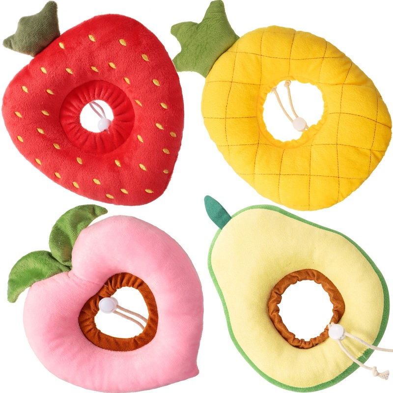 Weewooday 4 Pieces Adjustable Cat Cone Collar Soft Cat Recovery Collar Cute Fruits Cat Elizabeth Padded E Collar Pet Neck Cone Anti Bite Lick Dog Collar with Smooth Texture for Kitten and Cat
