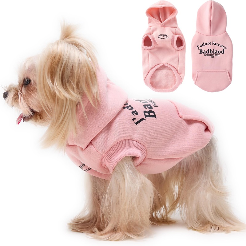 Winter Dog Hoodie Sweatshirts with Pockets Warm Dog Clothes for Small Dogs Chihuahua Coat Clothing Puppy Cat Custume (Pink, Medium) Pink