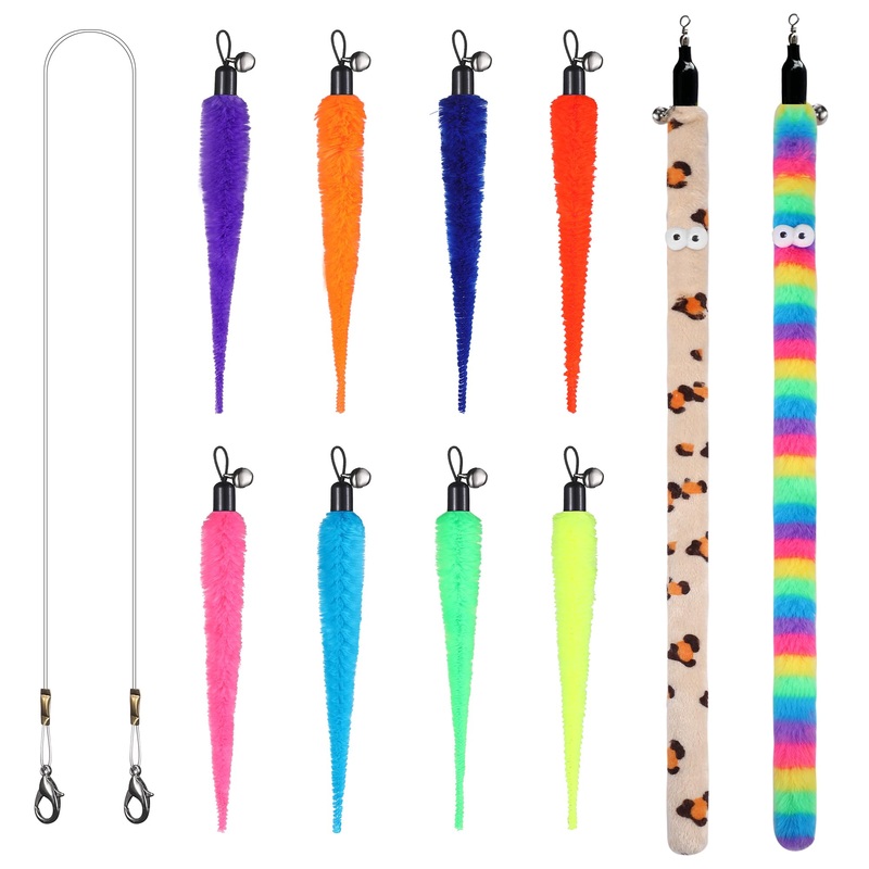 11 Pcs Cat Wand Worm Toy Refills,8 Pcs Worm Refills, 2 Pcs Long Snake Refills and 1 Piece of Cat Wand Replacement Rope(excluding Wand),for Bored Indoor Adult Cats Kitten