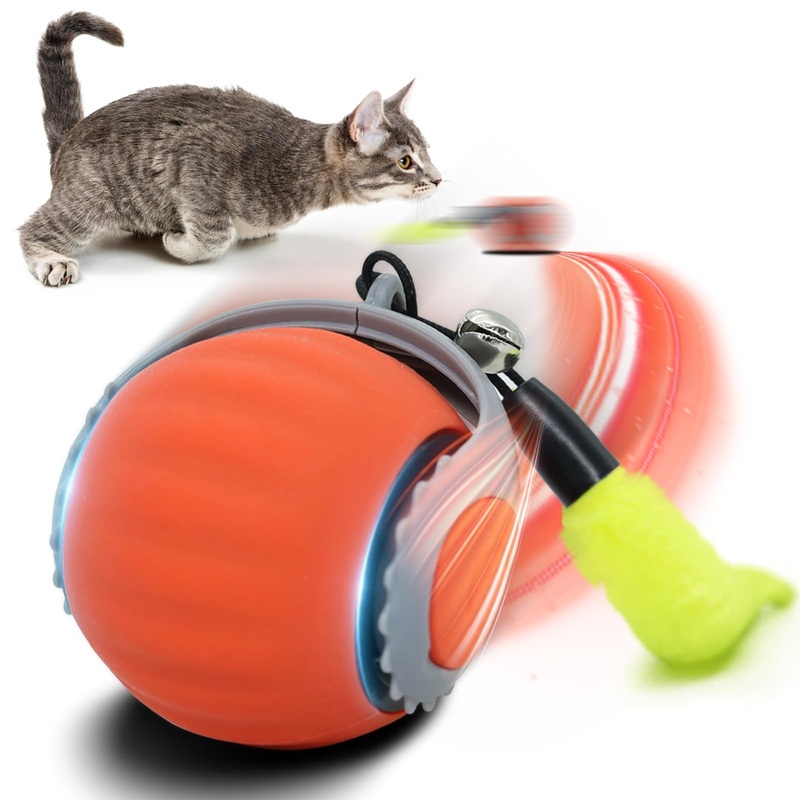 2025 Interactive Cat Toy for Indoor Cats, Automatic Moving Cat Balls for Bored Indoor Adult Cats, 360Automatic Rolling Ball Toy, Two Speed AdjustmentOrange Orange