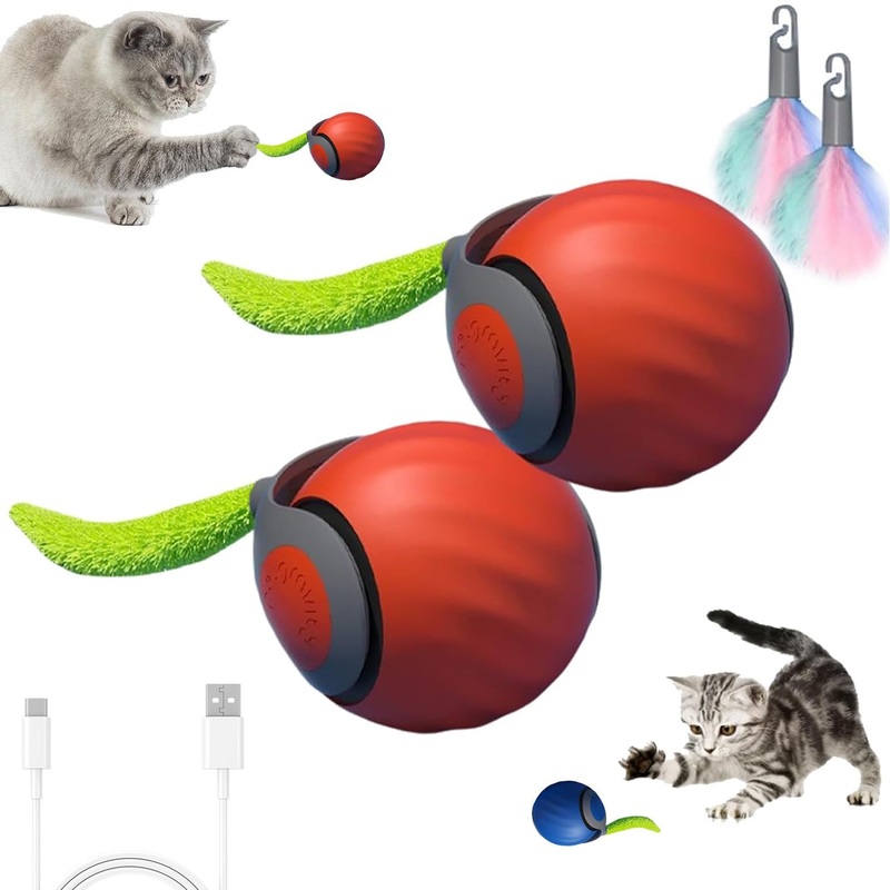2PC Speedy Tail 2.0,Speedy Tail Cat Toy,Interactive Cat Toy for Indoor Cats,Smart Interactive Cat Toy Balls,Self Rolling Smart Cat Toy Ball Two Speed Adjustment (Orange+Orange)