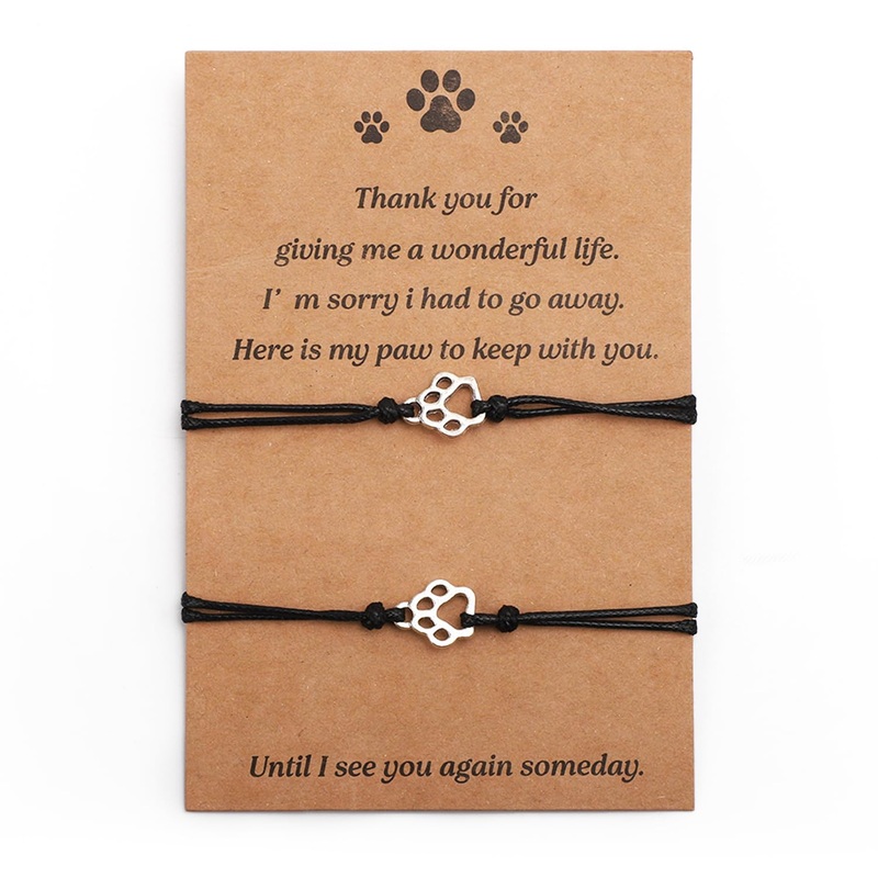 2pcs Cat Dog Memorial Bracelet Gift, Pet Memorial Gifts Sympathy Gift Paw Print Friendship Bracelets for Dog Lover Memory Gifts