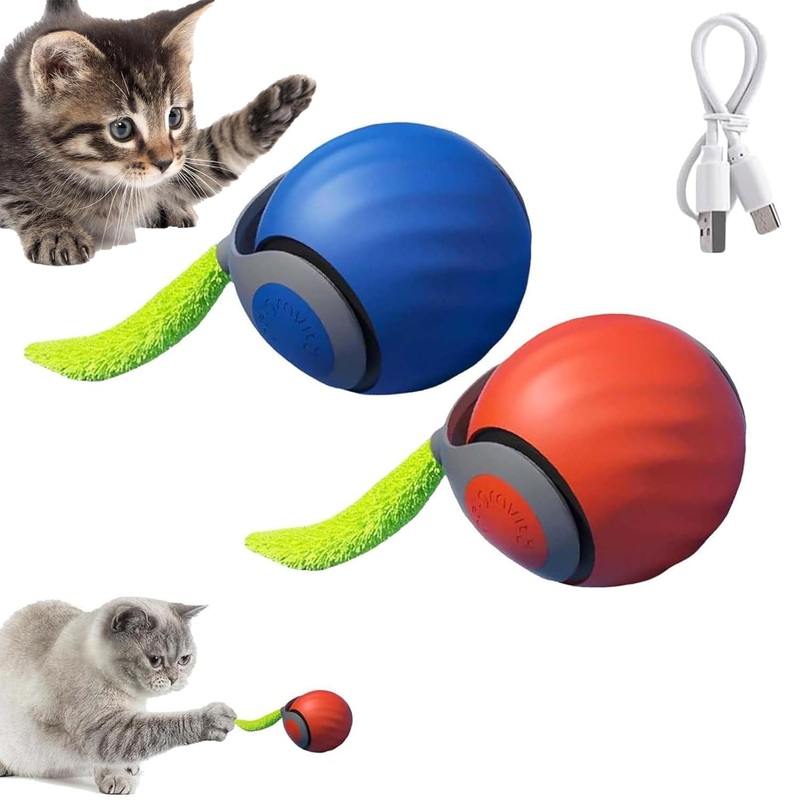 2PCS Speedy Tail 2.0,Speedy Tail Cat Toy,2025 New Cat Tail Toy,Automatic Cat Rolling Ball Toy,Interactive Cat Ball Toy for Indoor (Blue+Orange)