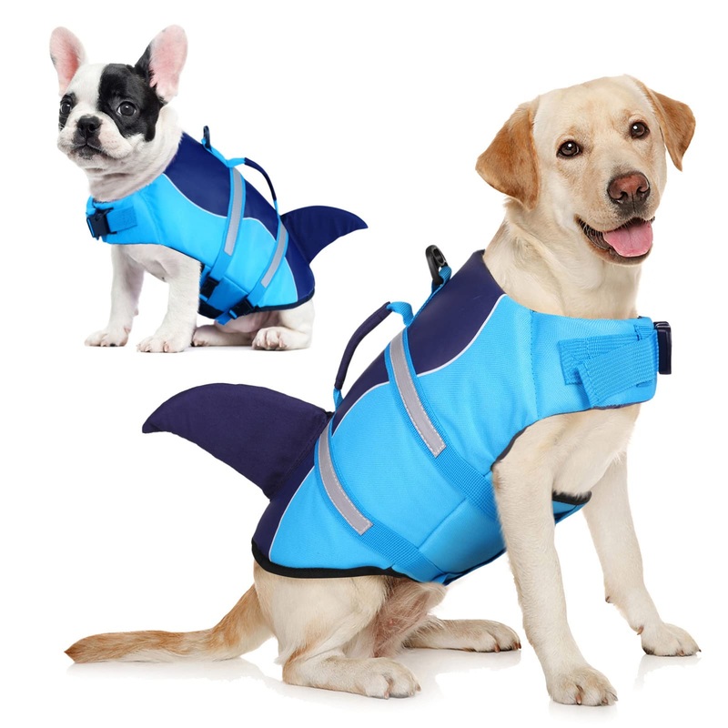 AOFITEE Dog Life Jacket, Dog Life Vest for Swimming, High Flotation Dog Life Vests with Rescue Handle, Reflective French Bulldog Life Jacket, Shark Fin Dog Life Jacket for Small Medium Large Dogs Blue