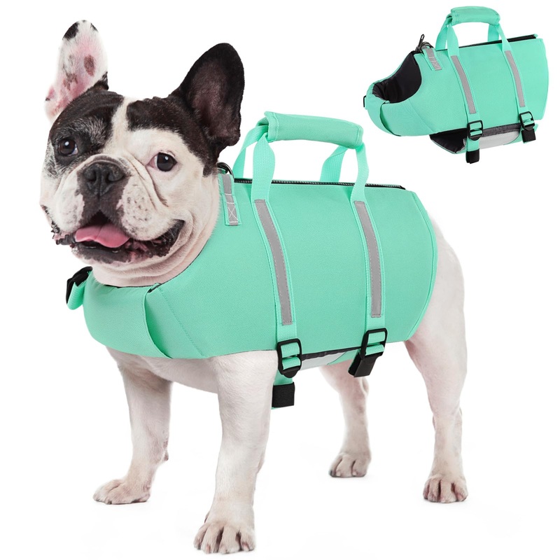 AOFITEE Dog Life Jacket, Dog Life Vest for Swimming with High Flotation, Small Dog Swimsuit Lifejacket with Rescue Handle and Zipper, Reflective Dog Swimming Vest for Small Medium and Large Dogs, S PeacockGreen