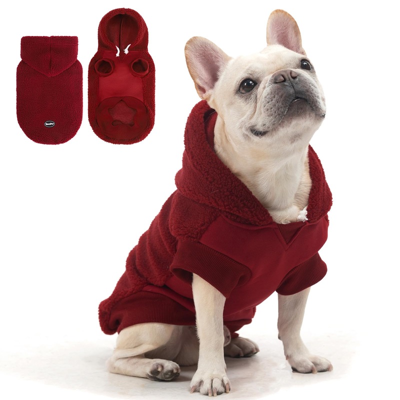 BINGPET Dog Hoodie Dog Sweater with Leash Hole, Warm Fleece Dog Sweatshirt with Hood, Cold Weather Dog Clothes Winter Coat for Puppy Small Medium Large Dogs Boy and Girl(Red,L) Red