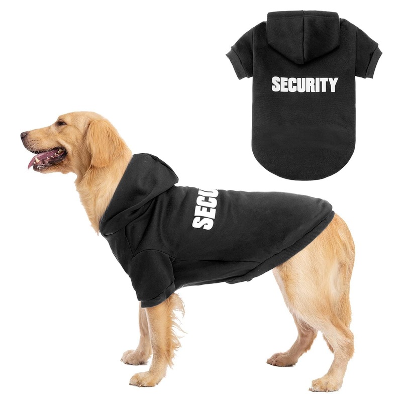 BINGPET Security Dog Hoodies Puppy Sweater Cold Weather Dog Coats Soft Brushed Fleece Pet Clothes Hooded Sweatshirt for Dog Cat X-Large (Chest Girth 34″) #1 Black(Security) X-Large (Chest Girth 34″)