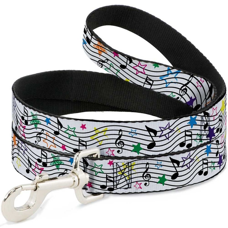 Buckle-Down Pet Leash – Music Notes Stars White/Black/Multi Color – 6 Feet Long – 1″ Wide