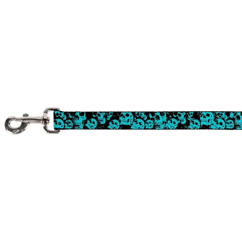 Buckle-Down Pet Leash – Skulls Stacked Weathered Black/Teal – 6 Feet Long – 1.5″ Wide