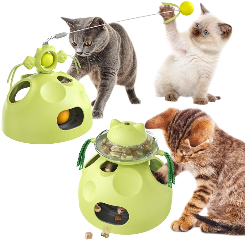 Cat Interactive Toys for Indoor Cats Kitten Wand Toy Kitty Funny Balls Slow Feeder Food Puzzle Toy Treat Dispensing Feeding Rotation Hole-Digging Games Cat Toys Birthday Gift (Green, L)