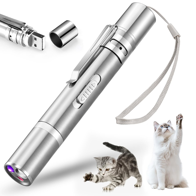 Cat Pointer Toy, LED Light Pointer Cat Toys for Indoor, USB Recharge 3 Light Colors Cat Interactive Toys for Dogs, Cats, Training Chaser Interactive Toy