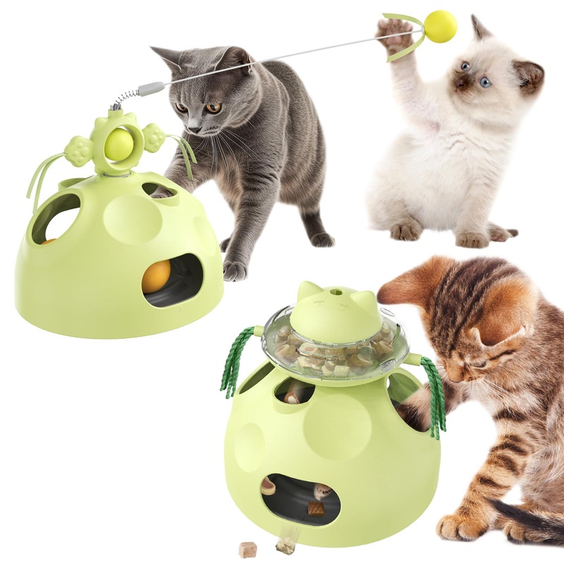 Cat Toys for Indoor Cats, 4-in-1 Interactive Cat Toy: Slow Feeder, Teaser Wand, Rotating Puzzle, and Ball Maze  Perfect for Indoor Cats’ Play and Exercise