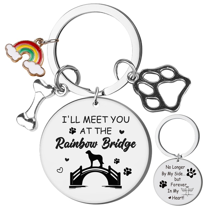 Dog Memorial Gifts Pet Keychain – Loss of Pets Memorial Double Sided Key Chain Gift, Sympathy Keyring for Dogs Lovers Owner Rainbow
