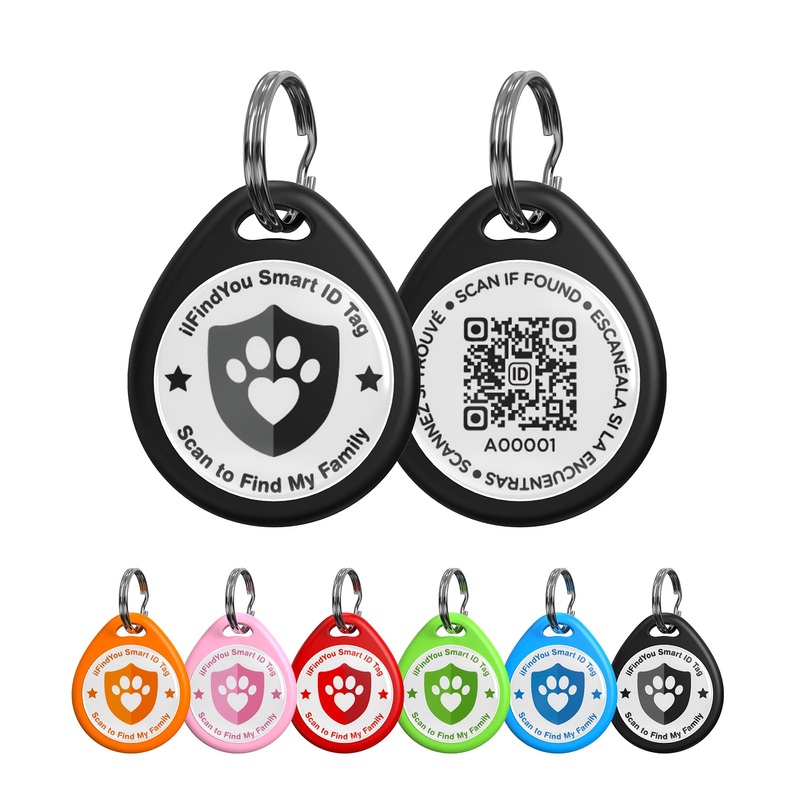 Dog Tags Personalized, QR Code Pet ID Tags for Dog Collar, Online Profile, Scan Location Alerts, Black Large-1.2″*1.4″ 1 Pack Black