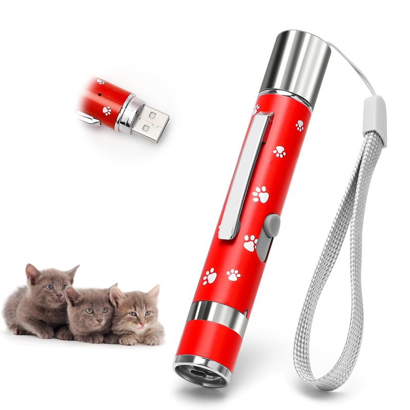EAWONGEE Cat Toys Rechargeable, Indoor Cats Chase Light Toy, Interactive Toy for Kitty Pet Dog with 3 Light Modes 5 Adjustable Patterns, Red Red 1 PCS