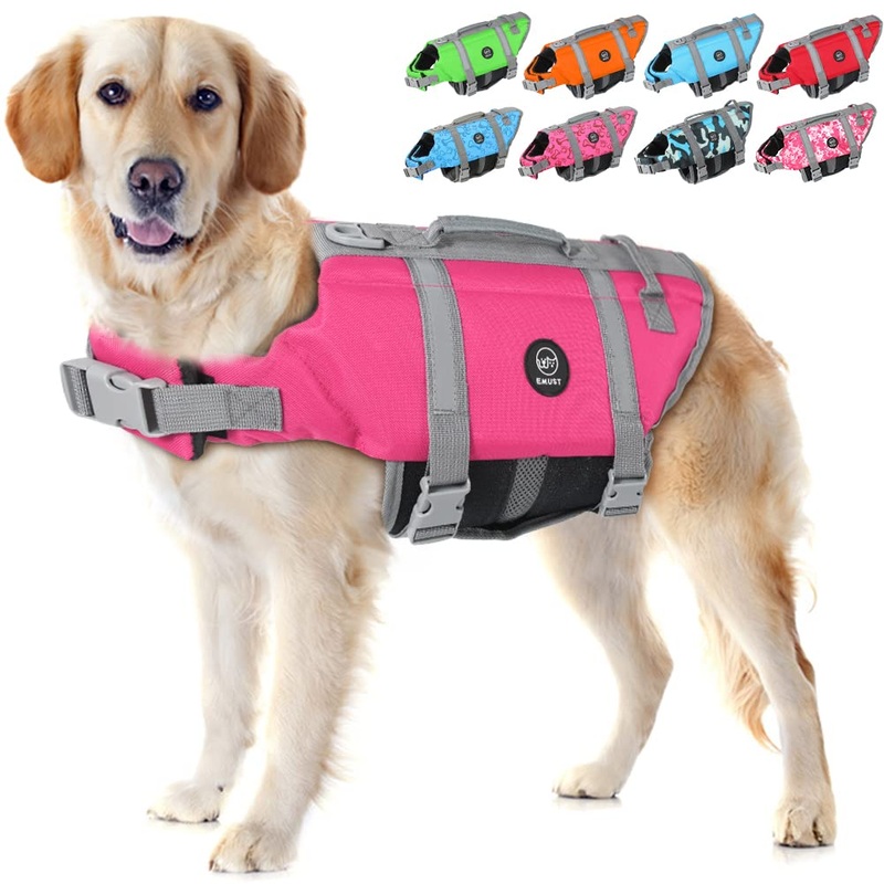 EMUST Dog Life Preserver, Dog Life Vests for Swimming, Beach Boating with High Buoyancy, Dog Flotation Vest for Small/Medium/Large Dogs, L, NewSolidpink