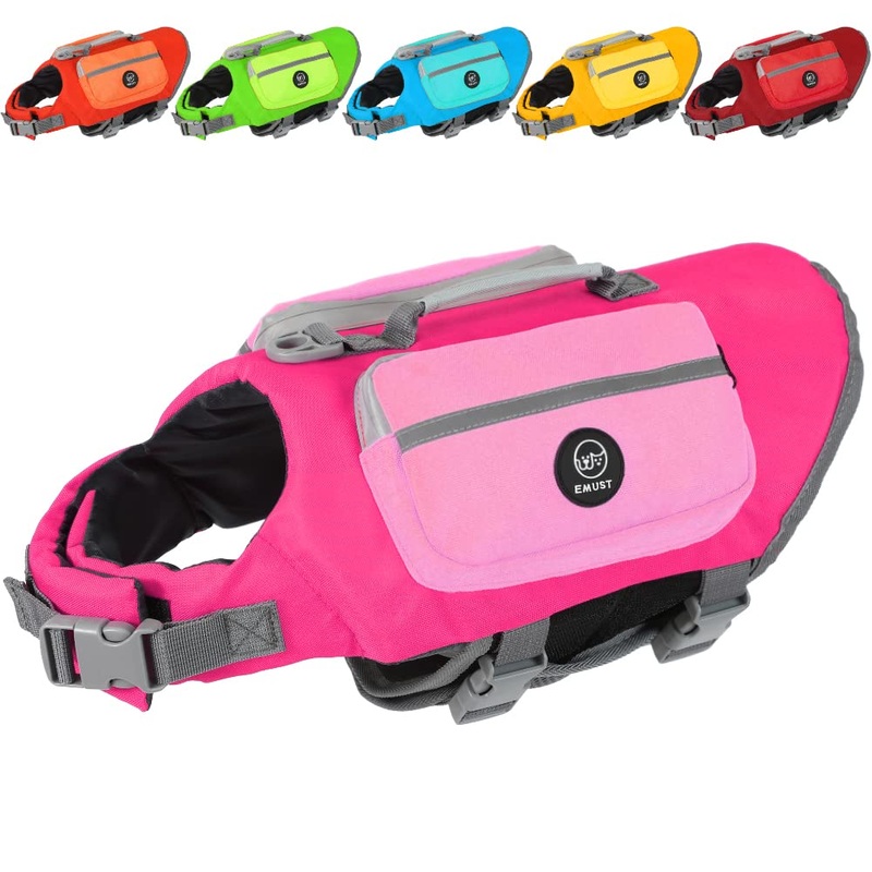 EMUST Life Vests for Dogs, Lightweight Small/Medium/Large Dog Life Preserver, Extra Large Dog Life Jacket for Swimming/Boat/Water, Life Jacket for Large Dogs, Pink XL X-Large