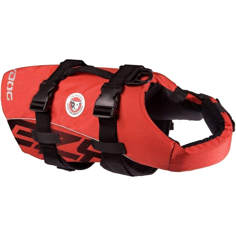 EzyDog Premium Doggy Flotation Device (DFD) – Adjustable Dog Life Jacket Preserver with Reflective Trim – Durable Grab Handle for Safety and Protection – 50% More Flotation Material (Medium, Red) 1 Medium