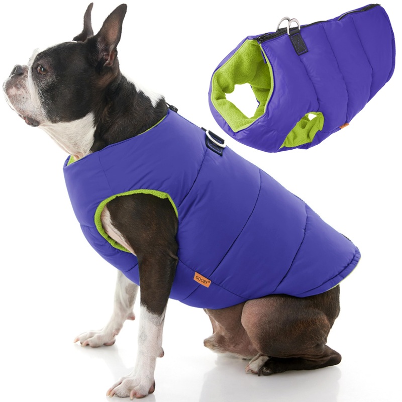 Gooby Dog Vest Jacket – Purple, Medium – Water Resistant Fleece Dog Vest with Dual D Ring Leash – Small Dog Sweater for Active Dogs Medium Chest (18.25″) Purple Solid 1
