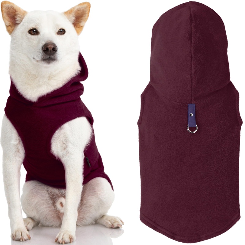 Gooby Fleece Vest Hoodie Dog Sweater – Plum, Large – Warm Pullover Dog Hoodie with O-Ring Leash – Winter Hooded Small Dog Sweater – Dog Clothes for Small Dogs Boy or Girl, and Medium Dogs Large (Around 18-lb)