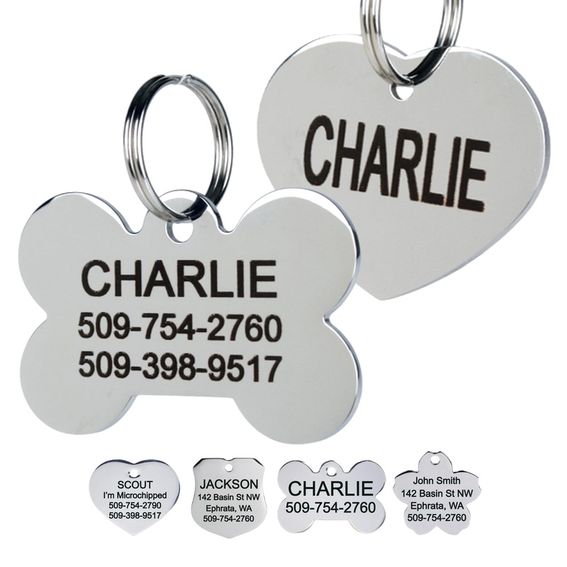 GoTags Dog Tags Personalized Engraved Pet ID Tags, Stainless Steel, Front and Backside Engraving, Available in Bone, Round, Heart, Bow Tie and More, Small and Large Dog and Cat (Pack of 1)