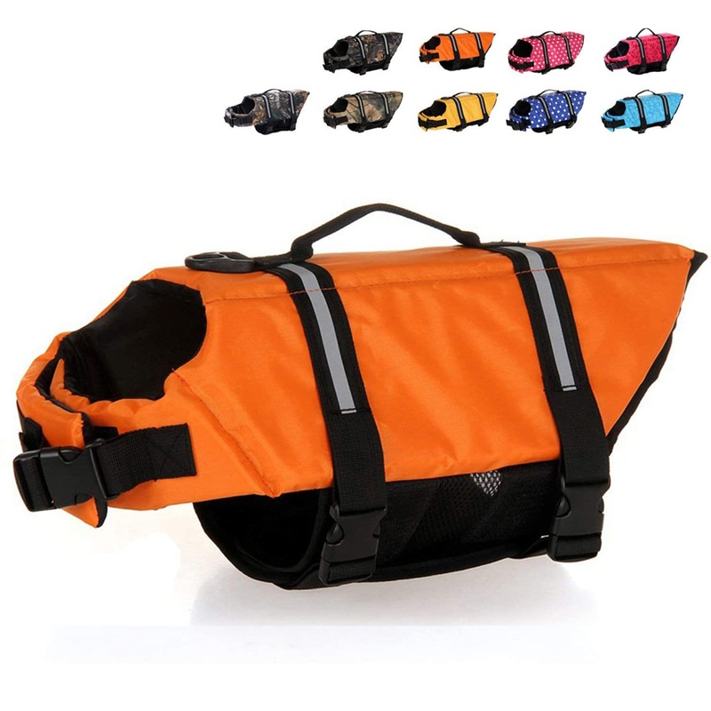 HAOCOO Dog Life Jacket Vest Saver Safety Swimsuit Preserver with Reflective Stripes/Adjustable Belt Dogs Orange,L Large