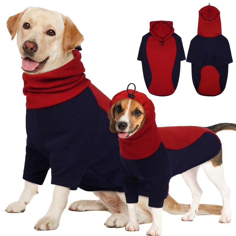 IDOMIK Small Dog Sweater with Hoodie, Pullover Fleece Dog Sweater Jacket Vest with Ear Cover, Dog Winter Coat Sweatshirt for Cold Weather, Warm Dog Sweaters for Small Medium Large Dogs Boy Girl XL(Chest Girth:21.65″/55CM) Navyblue