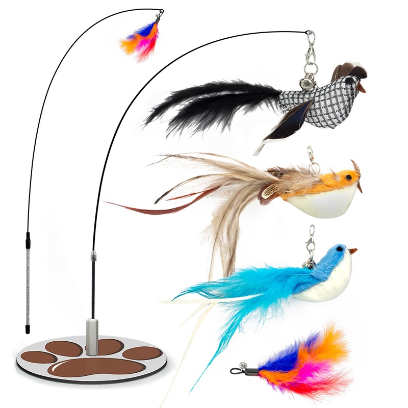 Interactive Cat Toy for Indoor,Metal Base Cat Toy,Cat Wand Toy Bird Simulation Toys Feather Toy 6 PCS Cat Toy Set